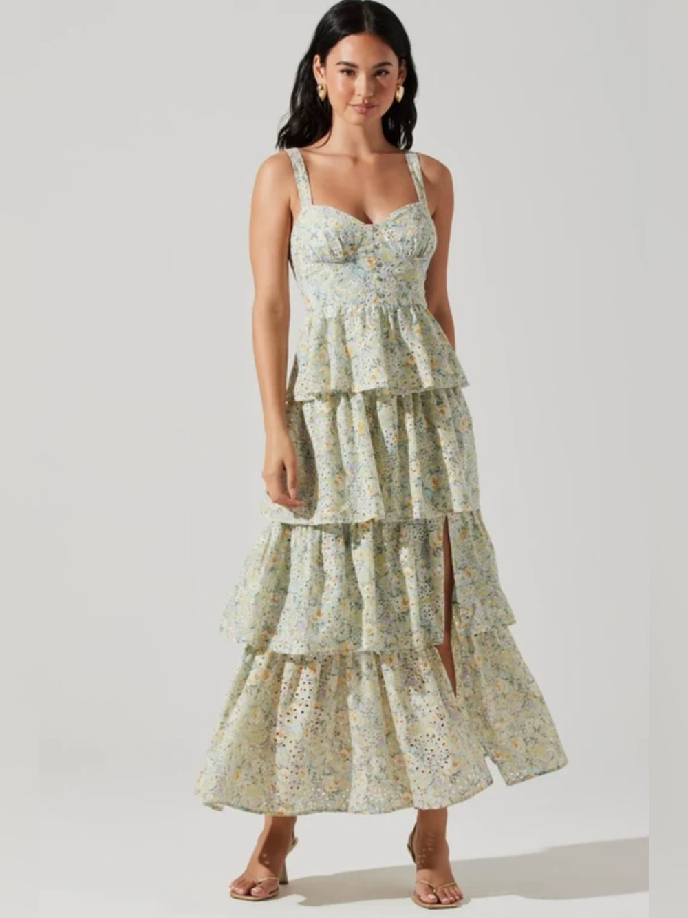 ASTR the Label Midsummer Mint Floral Tiered Maxi Dress
